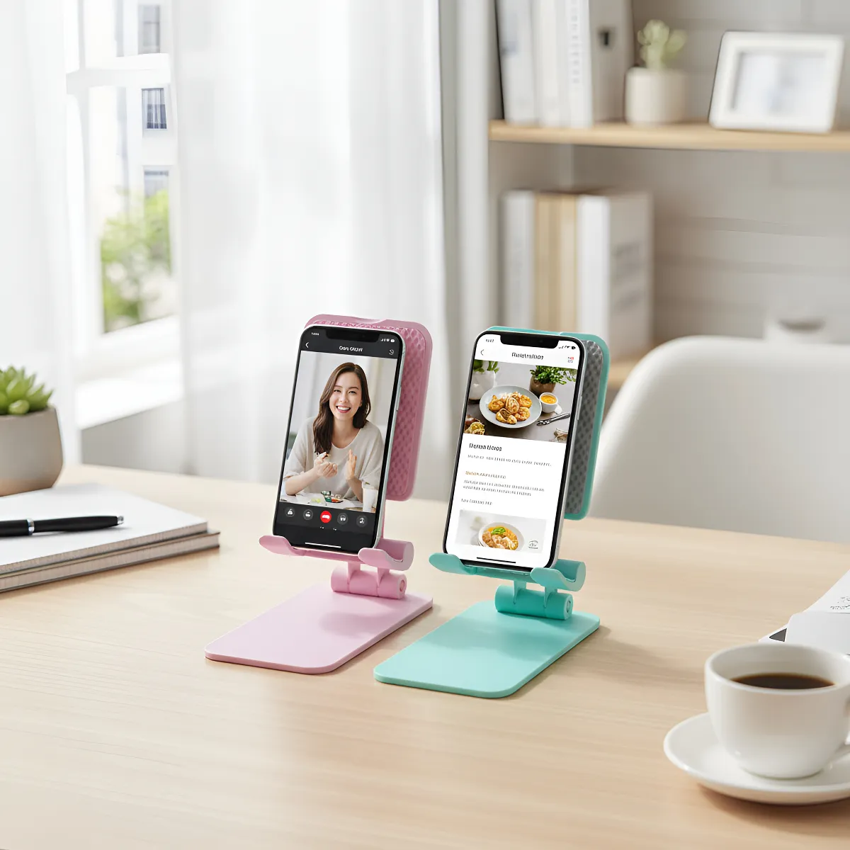 Soporte para celular o tablet de mesa color verde aguamarina