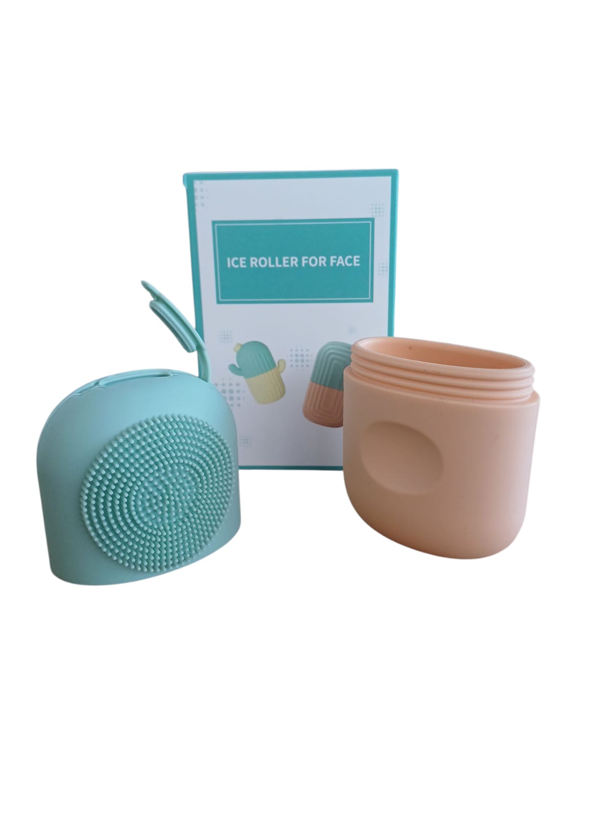 Molde silicón cepillo para masaje facial con hielo skincare verde/salmón
