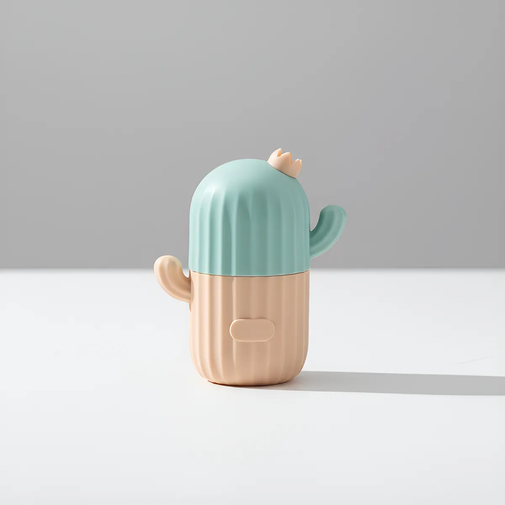 Molde silicón cactus para masaje facial con hielo skincare verde/salmón