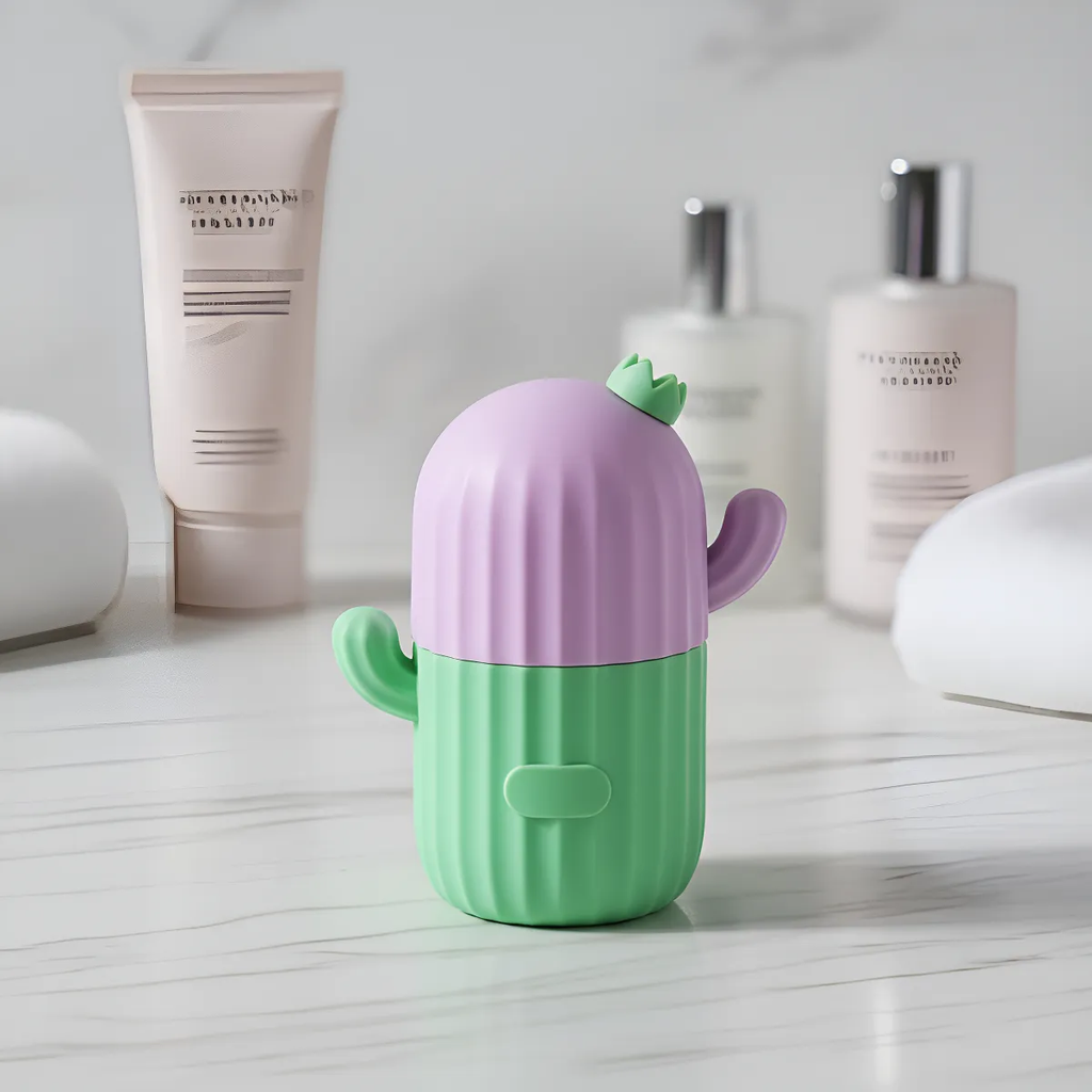 Molde silicón cactus para masaje facial con hielo skincare verde/morado