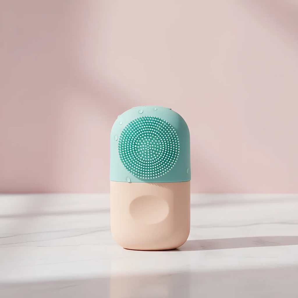 Molde silicón cepillo para masaje facial con hielo skincare verde/salmón