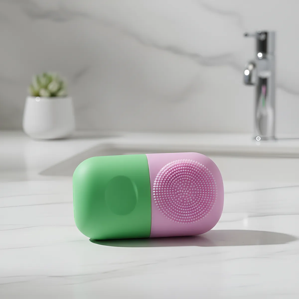 Molde silicón cepillo para masaje facial con hielo skincare verde/morado