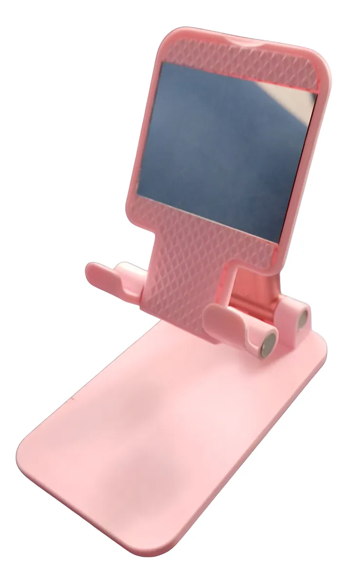 Soporte para celular o tablet de mesa color rosa (incluye espejo)